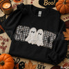 Faux Patchwork Spooky Ghost Sweatshirt | Cozy Halloween Graphic Top