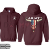 Ariat-Inspired American Flag Bull Skull Hoodie – Unisex Western Cowboy Pullover by Dog Mom Hat