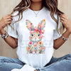 Easter Bunny with Pink Bow & Colorful Swirls T-Shirt - Vibrant Spring Floral Graphic Tee, Premium 100% Cotton Easter Holiday Top, Aesthetic Bunny Lover Gift, Colorful Artistic Swirls Shirt, Soft Lived-In Heavyweight Seasonal Apparel