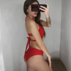 Fashion Bikini Set One Shoulder Women's Swimsuits High Waist Bright Color Swimwear Women Rings Ribbed Bikinis Women's Ribbed O-Ring String Bikini Swimsuit Comfortable Swimwear Two Pieces Bathing Suit by Stevvex