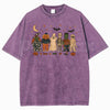 Unisex Witches, Pumpkin Scarecrows, Ghosts, Skeletons Halloween Graphic Washed T-Shirt – Retro Spooky Season Acid Wash Lightweight Cotton Tee
