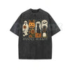 Vintage Spooky Season Four Panel T-Shirt – Retro Ghost Pumpkin Black Cat Haunted House Graphic Tee, Washed Lightweight Cotton Unisex Halloween Top