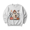 Ghost Checker Graphic Top | Retro Checkerboard Ghost Sweatshirt