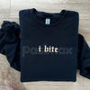 Gothic I Bite Sweatshirt | Funny Girls Crewneck | Edgy Vampire Core Jumper | Aesthetic Alt Clothing for Her | Sarcastic Goth Graphic Pullover | Dark Aesthetic Valentine Gift