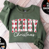 Merry Christmas Sweatshirt – Buffalo Plaid Sweater by Dog Mom Hat