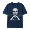 Horror "Michael Hand Heart" Graphic T-Shirt – Spooky Slasher Halloween Tee, Premium 100% Cotton Creepy Cute Movie Top, Soft Lived-In Heavyweight Horror Fan Shirt, Made in USA