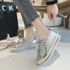 Womens Leopard Sneakers Women Canvas Shoes Leisure Lace-Up Sneakers Rhinestone Shiny Flat Charming Shoes Platform Leisure Low Sneakers by Stevvex