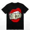 Oversized Red Lips Biting Cash Roll Graphic Tee - Edgy Streetwear Shirt, Luxury Lifestyle Apparel
