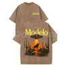 Retro Cerveza Modelo UFO Abduction T-Shirt – Vintage Washed Desert Cactus Graphic Tee, Alien Bull Heist Beer Streetwear