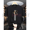 Men's Casual Calvin Print T-Shirt – Black with Gold Stripes Design, Premium Daily Street Style Crew Neck, Breathable Summer Urban Essential by Dog Mom Hat