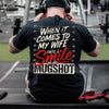 "When it Comes to My Wife I Will Smile in My Mugshot" T-Shirt - Funny Husband Humor Tee, Devoted Spouse Gift, Edgy Marriage Shirt