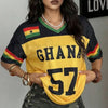 Ghana 57 Number Colorblock Mesh Eye Tee – American Retro Casual Style Sportswear for Men & Women