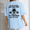 "FUCK IT ALL" Defiant Skeleton T-Shirt – Men's Sarcastic Slogan Tee by Dog Mom Hat