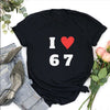 "I Love 6 7" Crewneck T-shirt - Funny Graphic Tee, Stylish Casual White Shirt