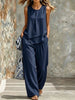 Women's Sleeveless Two-Piece Set – Solid Color Wide-Leg Pants & Top by FitiqueFit
