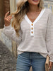 Striped Button Detail Long Sleeve T-Shirt by Simply Love