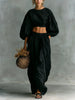 Women's Puff-Sleeve Crew-Neck Two-Piece Set with Pockets by FitiqueFit