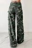 Green Camo Denim Cargo Wide Leg Pants by Wild and Free Boutique