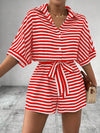 Tie Waist Half Button Striped Romper
