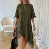 Women's Lace Trim Asymmetric Three-Quarter Sleeve Dress by FitiqueFit