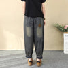 Patchwork Embroidered Cropped Harem Pants – Women's Wide Leg High Waist Denim by FitiqueFit
