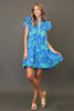 Blue Full Size Two-Tone Floral Print Ruffle Cap Sleeve Mini Dress Plus Size Elegant Dress by Stevvex
