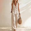 Women's Button-Up Cardigan Vest & Pants Set – Sleeveless Two-Piece by FitiqueFit