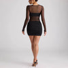 Round Neck Long Sleeve Mesh Stitching Dress