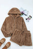 Parchment Zip Up Hoodie Drawstring Shorts Sherpa 2pcs Outfit by Wild and Free Boutique