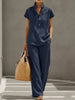 Cardigan & Short Sleeve Top + Pants Three-Piece Set – Solid Color Casual Lounge by FitiqueFit