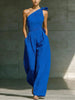 Women's Loose Sleeveless Off-Shoulder Belted Wide-Leg Jumpsuit by FitiqueFit