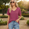 🌼 Women's V-Neck Pleated Loose-Fit T-Shirt – Effortless Summer Elegance by FitiqueFit