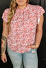 Pink Plus Size Floral Print Ruffled Sleeve Frilled Neck Blouse
