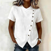 Women's Cross-Neckline Asymmetrical Hem Cotton Linen Top – Loose Fit by FitiqueFit