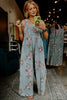 Beau Blue Floral Print Pleated High Waist Wide Leg Denim Jumpsuit by Wild and Free Boutique