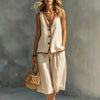 Women's Sleeveless Buttoned Vest & Shorts Two-Piece Set by FitiqueFit