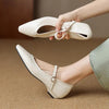 Women's Pointed Toe Low Square Heel Buckle Flats – Floral Detail Dress Shoes by FitiqueFit