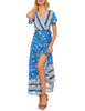 V-neck Split Bohemian Print Dress