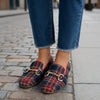 Women's Plaid Square Toe Flats – Buckle Casual Shoes in Red & Blue by FitiqueFit
