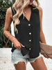 Women's Solid-Color Sleeveless Loose Vest Top – Button Detail by FitiqueFit