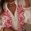 Boho Floral Ruffle Blouse — V-Neck Lantern Sleeve Button-Down Top by FitiqueFit