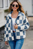 Elegant Checkered Snap Down Long Sleeve Teddy Jacket Soft & Warm Colorful Jacket by Stevvex