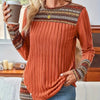 Women's Elegant Geometric Pattern Pullover - Lightweight Long Sleeve Button Blouse by FitiqueFit
