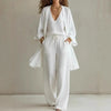 Women's V-Neck Cardigan Coat, Pocket Vest & Long Pants Three-Piece Set by FitiqueFit
