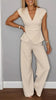 Women's Pleated Vest & Pants Set – Metal Buckle Detail by FitiqueFit