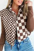 Brown Checkered Stand Collar Cropped Puffer Vest by Wild and Free Boutique
