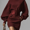 Women’s Brown Bodycon Mini Dress — Boat Neck, Long Sleeve by FitiqueFit