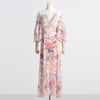 Vacation Style Fairy Dress V-neck Lace Up Waist Slimming Floral Long Dress Women