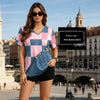 V-Neck Denim Print Short Sleeve T-Shirt | Loose Casual Tee by FitiqueFit