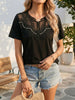 Women's Pearl-Trim Hollow-Out T-Shirt – Loose Fit, Short Sleeve, Casual Chic by FitiqueFit